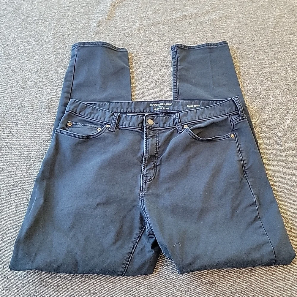 Banana Republic Travel Jeans Men's 36x34 (36x32) Navy Blue Athletic Tapered Fit